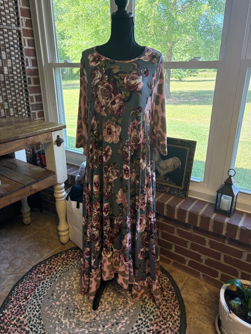 Zadie B’s Preloved Floral Rayon Blend Maxi Dress in Dusty Rose and Sage
